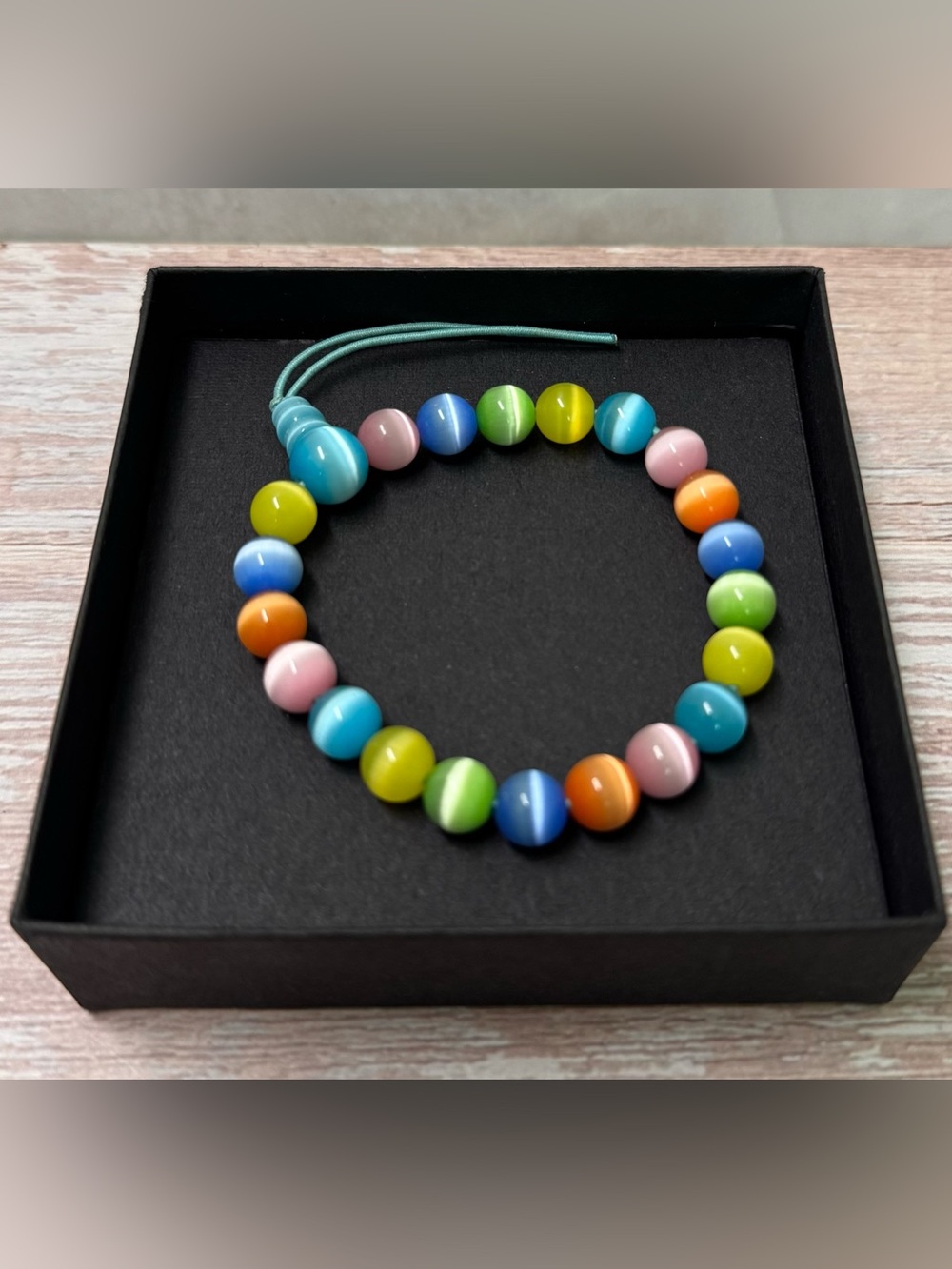 Multicolor Beaded Cats Eye Stretch Bracelet - Colorful Rainbow